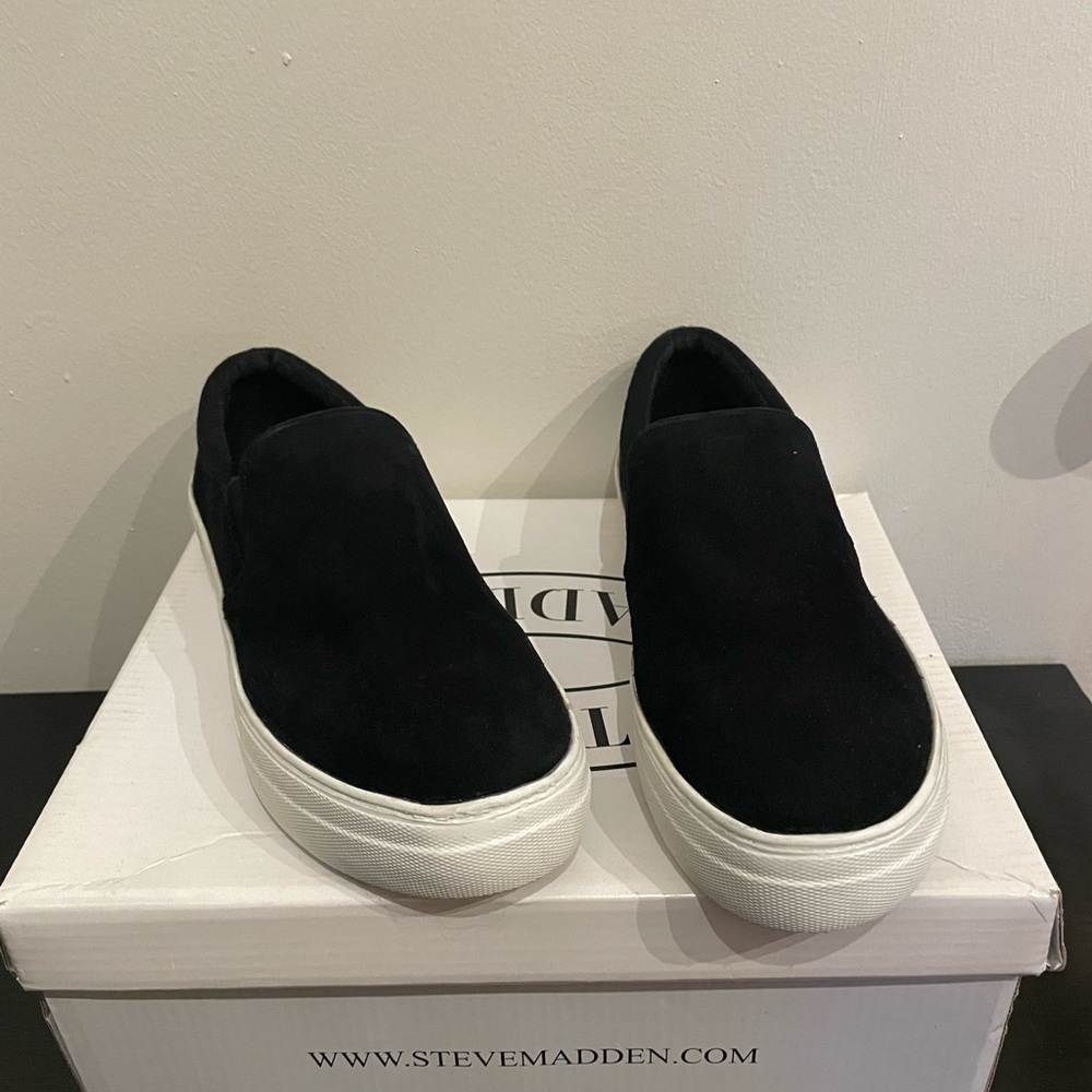 Steve Madden Black and White Men's Loafers